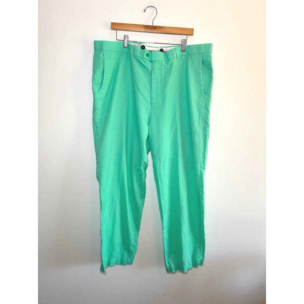 Stacy Adams Linen Cotton Pants Mint Teal Green Trousers Golf Prep Mens 44